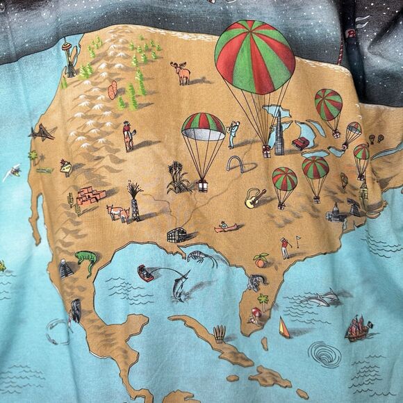 Tori Richard Shirt Mens Large Santa Seaplane Christmas Map Hawaii Aloha Vintage - Picture 7 of 13